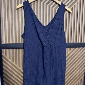 SHEIN Navy Textured V-Neck Tie-Front Romper